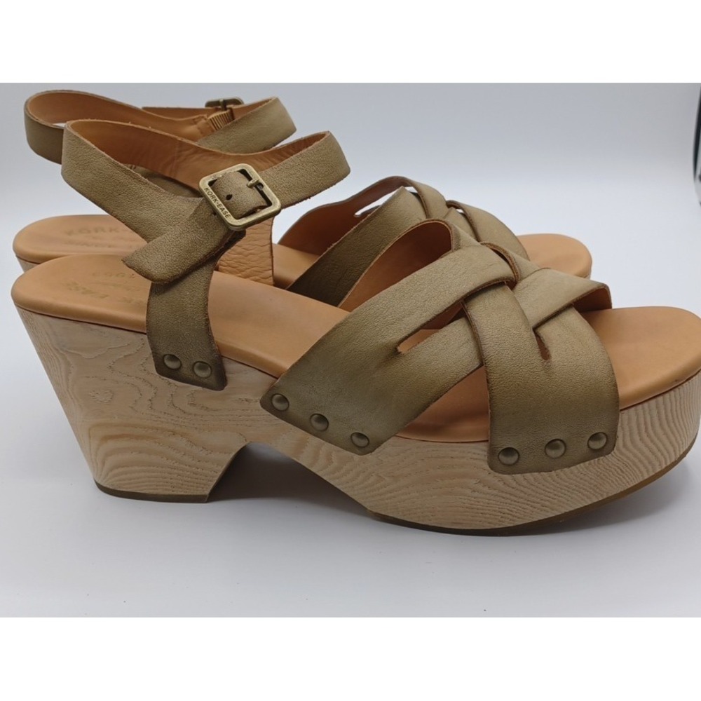 Kork-Ease Platform Sandals Womens 11 Tan Excellent Leather Wedge Strappy Wood - Picture 6 of 11